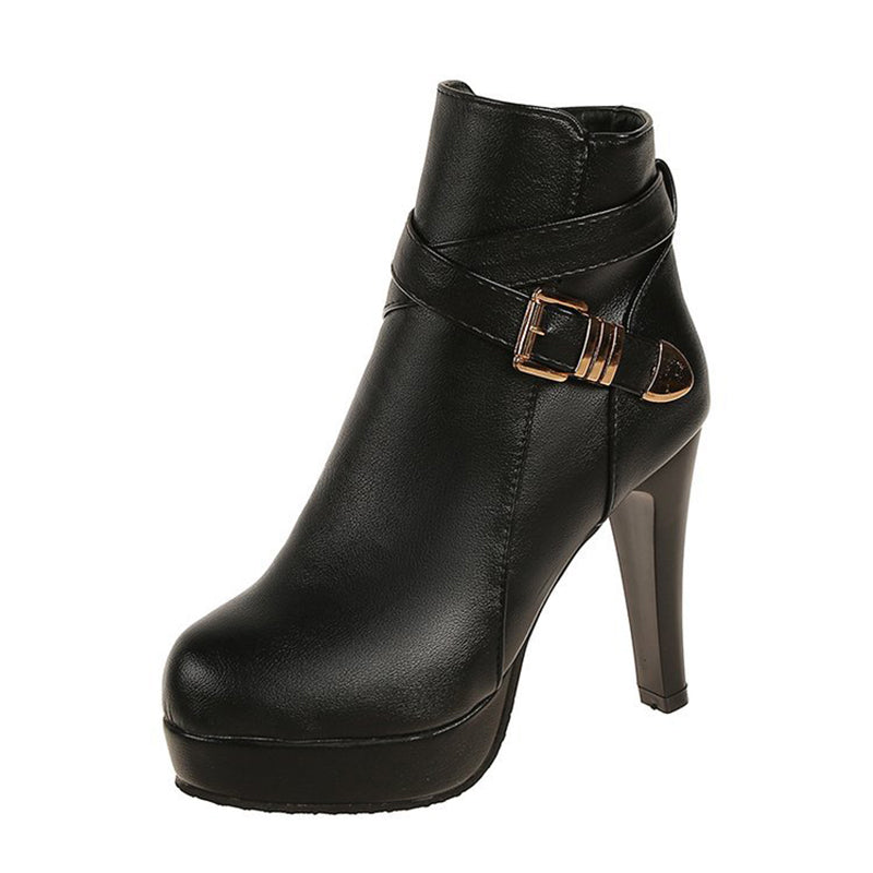Buckle Strap Platform Block Heel Ankle Boots