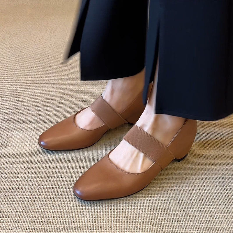 Soft Leather Mary Jane Wedge Pumps