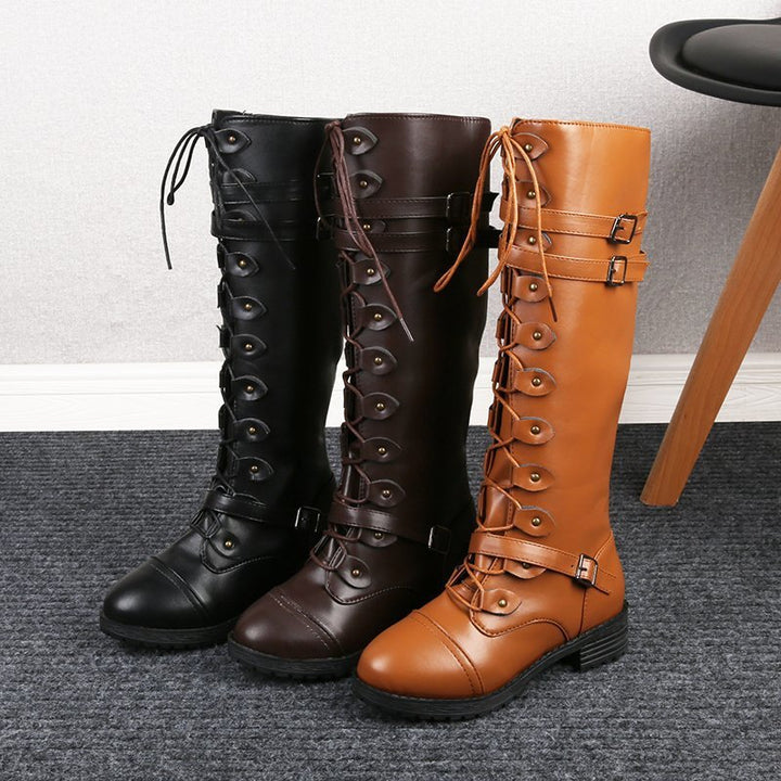 Vintage Lace-Up Knee-High Boots