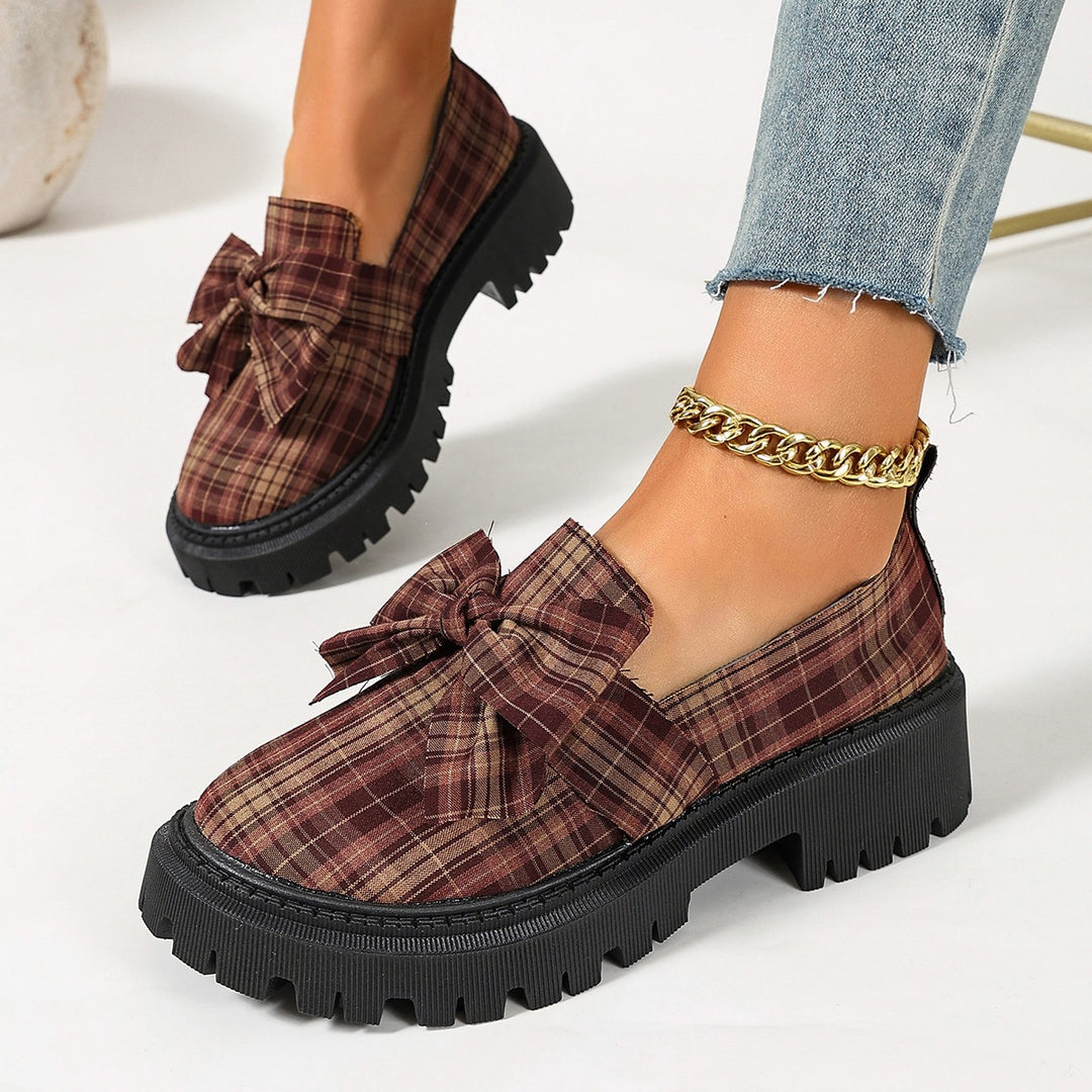 Plaid Bow Platform Loafers