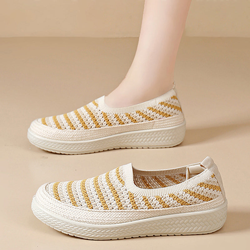 Striped Knit Slip-On Walking Shoes
