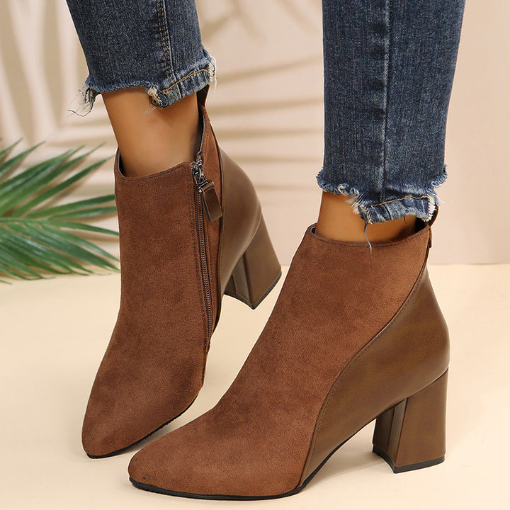 Suede Block Heel Ankle Boots