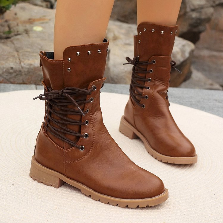 Vintage Lace-Up Mid-Calf Combat Boots