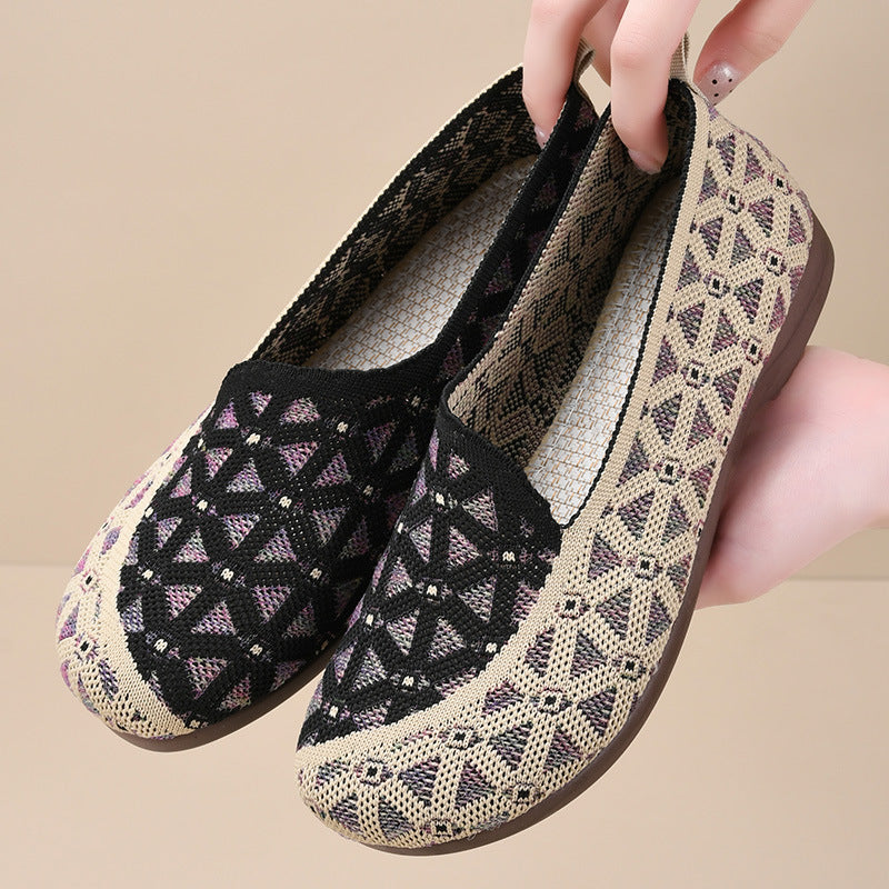 Burgundy Geometric Pattern Slip-On Flats