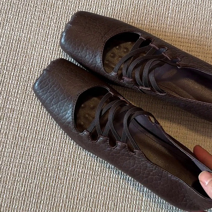 Cutout Strappy Square-Toe Ballet Flats