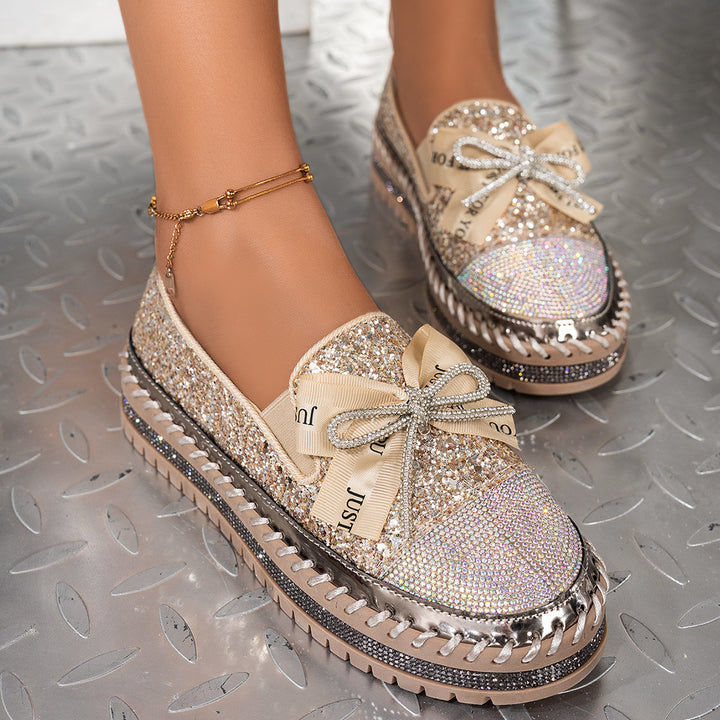 Crystal Bow Glitter Loafers