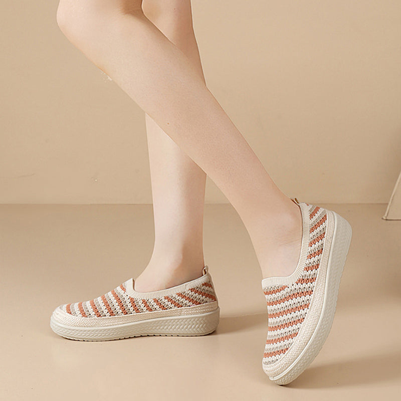 Striped Knit Slip-On Walking Shoes