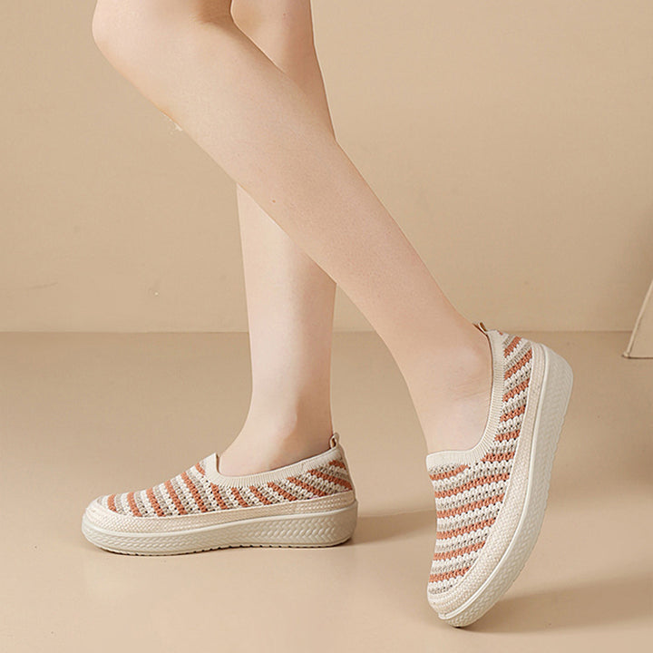 Striped Knit Slip-On Walking Shoes