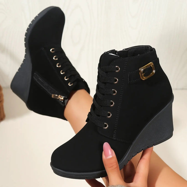 Lace-Up Wedge Heel Ankle Boots