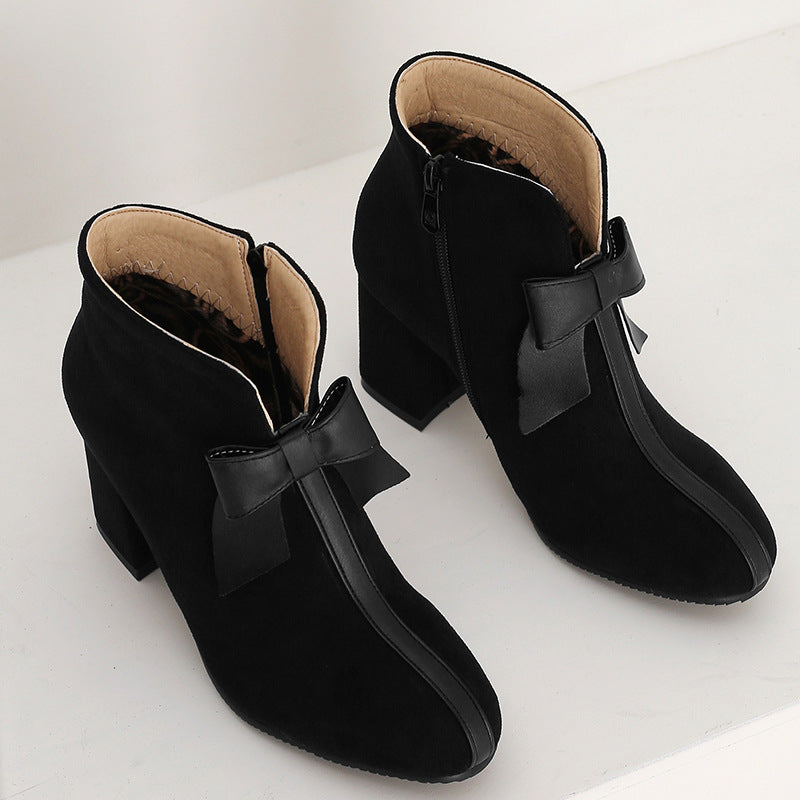 Bow Accent Block Heel Ankle Boots