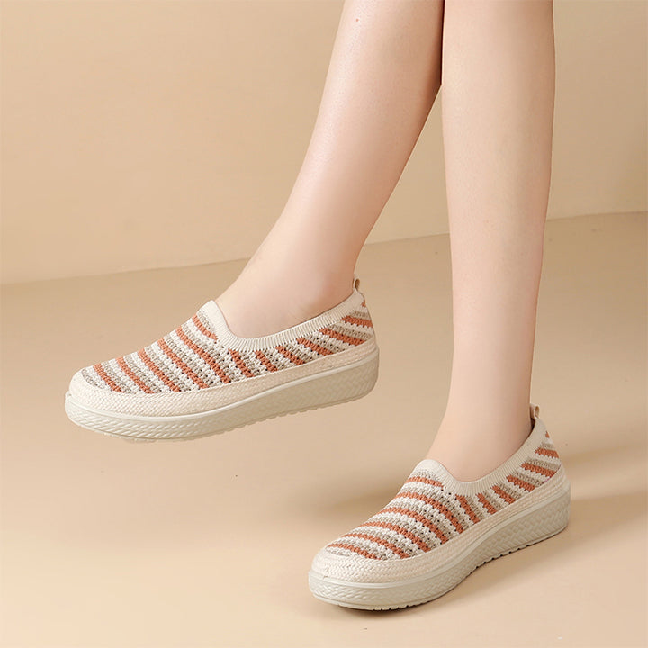 Striped Knit Slip-On Walking Shoes