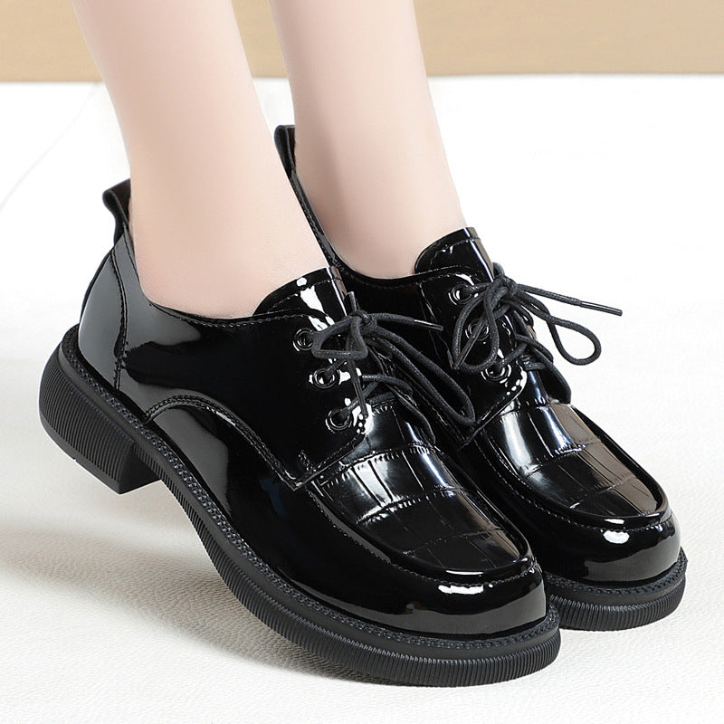 Glossy Black Lace-Up Oxford Shoes