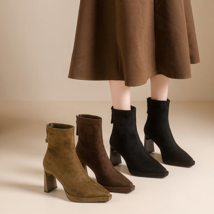 Suede Block Heel Ankle Boots