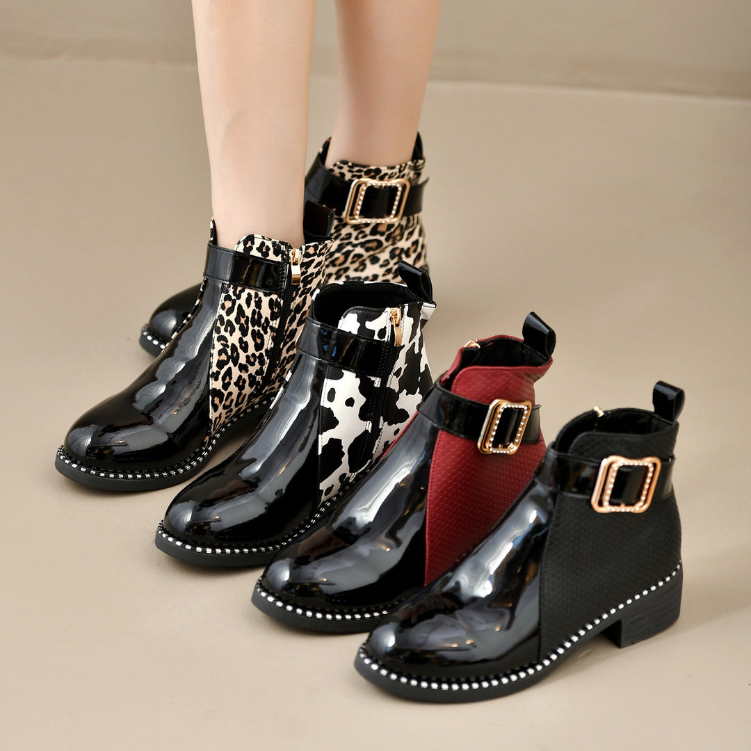 Leopard Buckle Ankle Boots