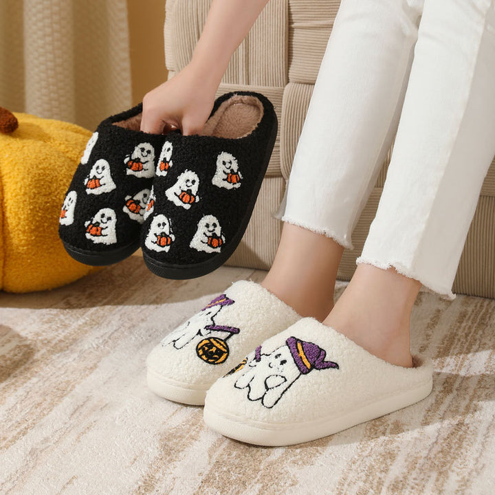 Halloween Pumpkin Plush Slip-On Slippers