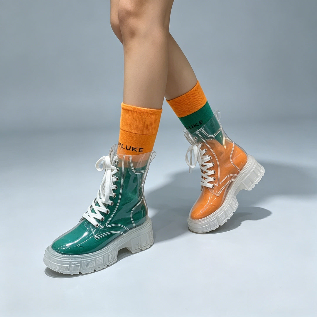 Transparent Lace-Up Platform Ankle Boots