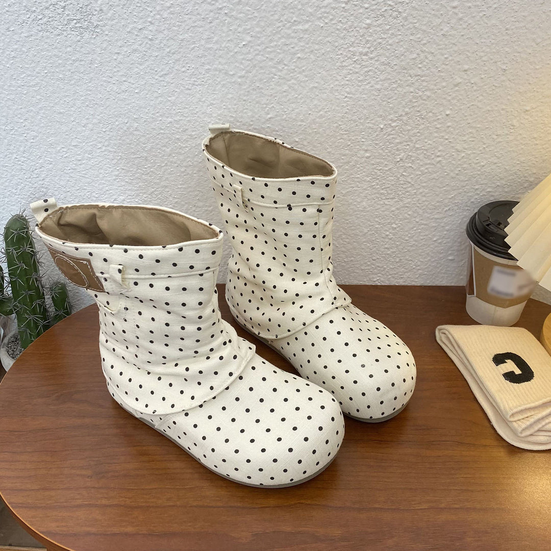 Polka Dot Slouchy Flat Ankle Boots
