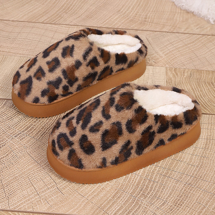 Leopard Plush Platform Slippers