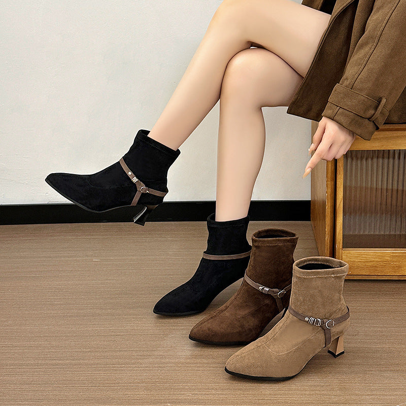 Suede Buckle Ankle Boots