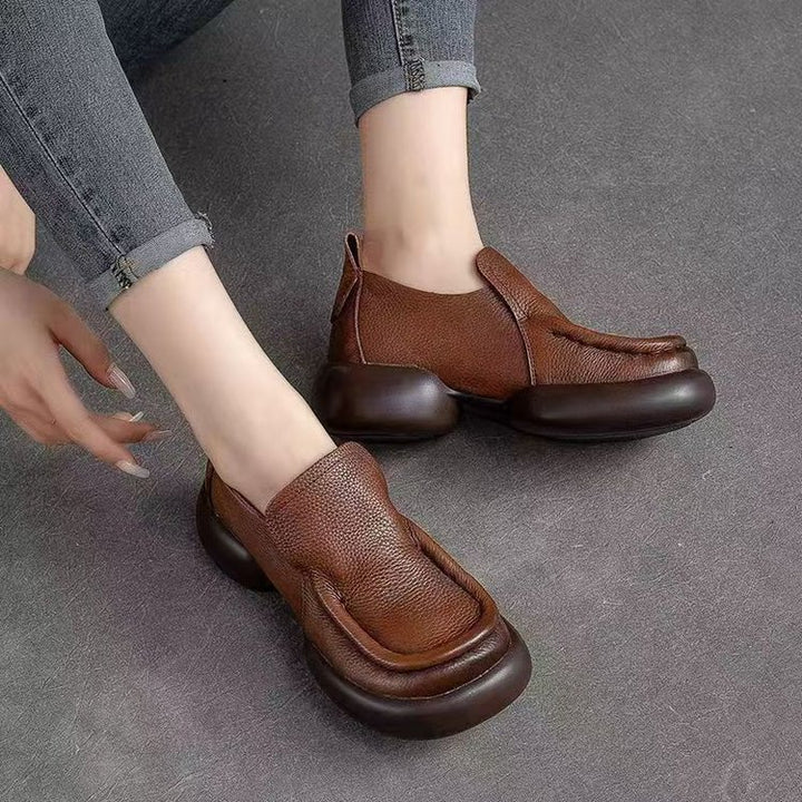 Soft Leather Platform Slip-On Loafers