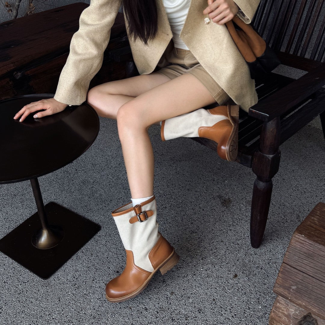 Vintage Two-Tone Mid-Calf Boots