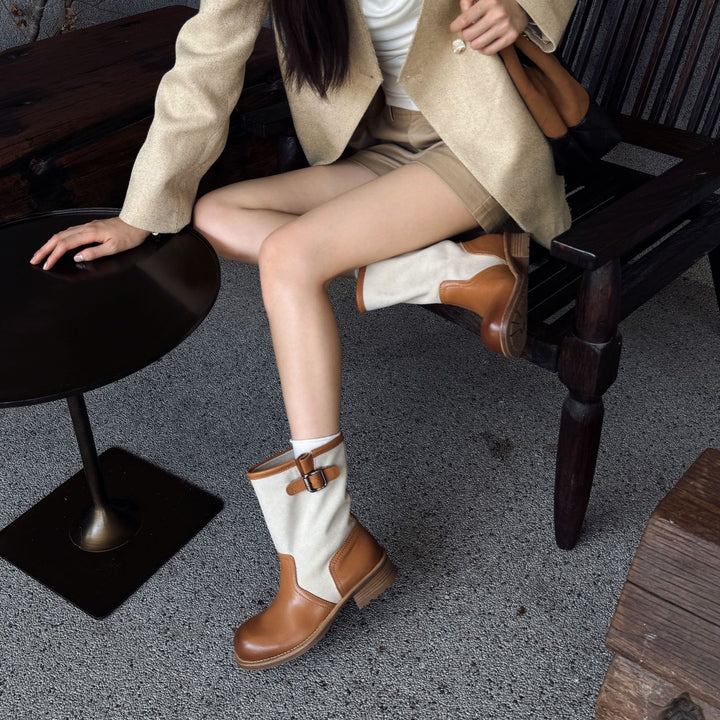 Vintage Two-Tone Mid-Calf Boots