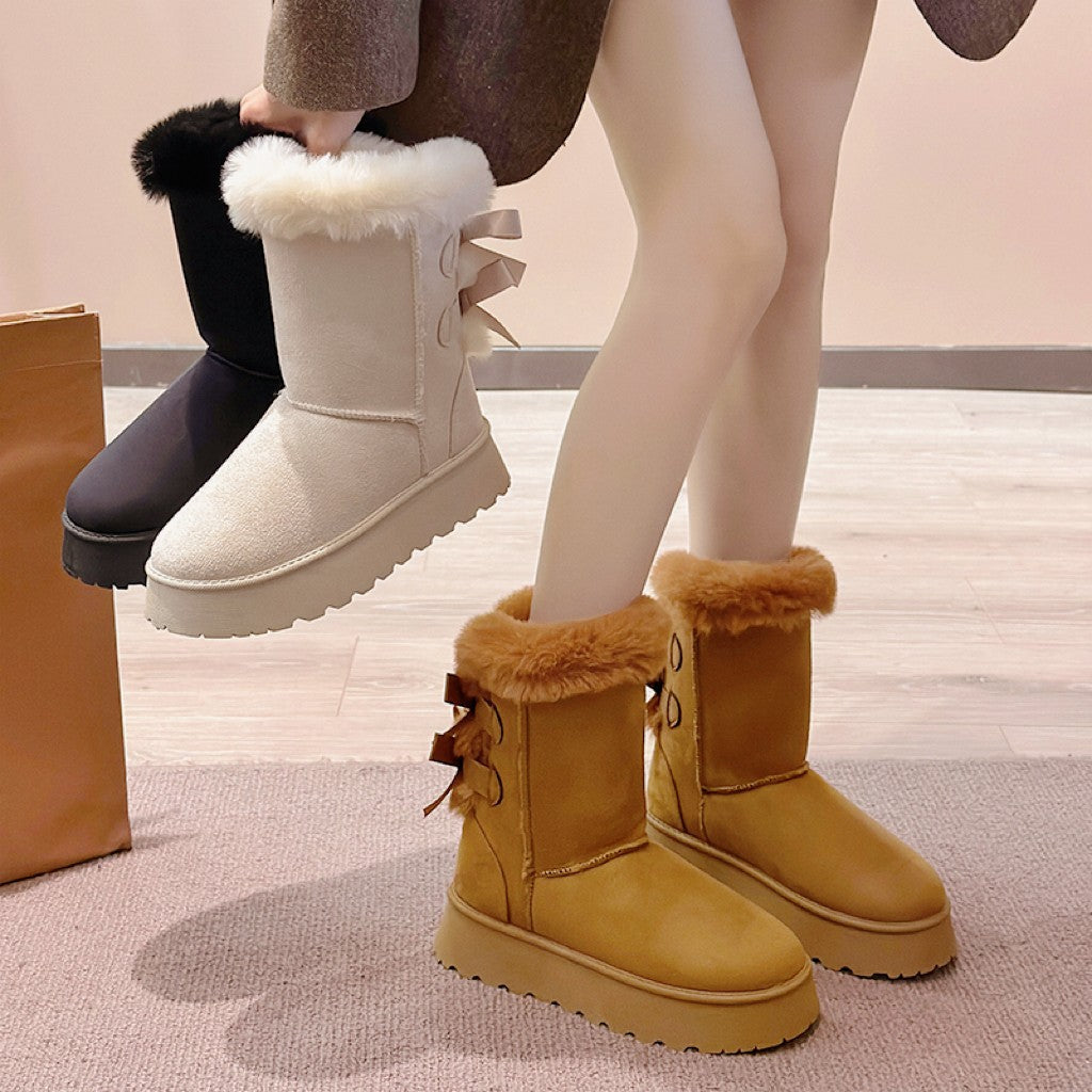 Cozy Fur-Lined Bow Snow Boots