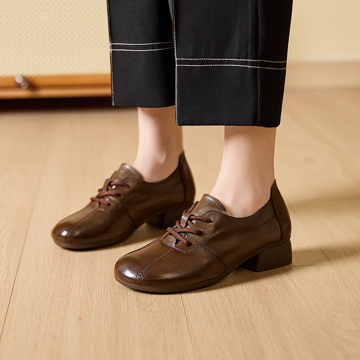 Classic Leather Lace-Up Low Heel Shoes