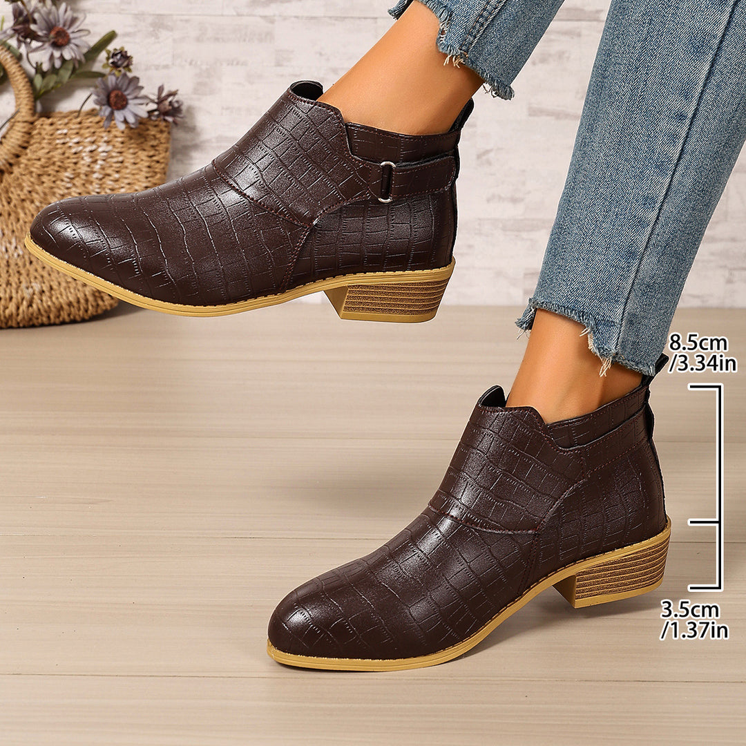 Ivory Croc-Embossed Ankle Boots