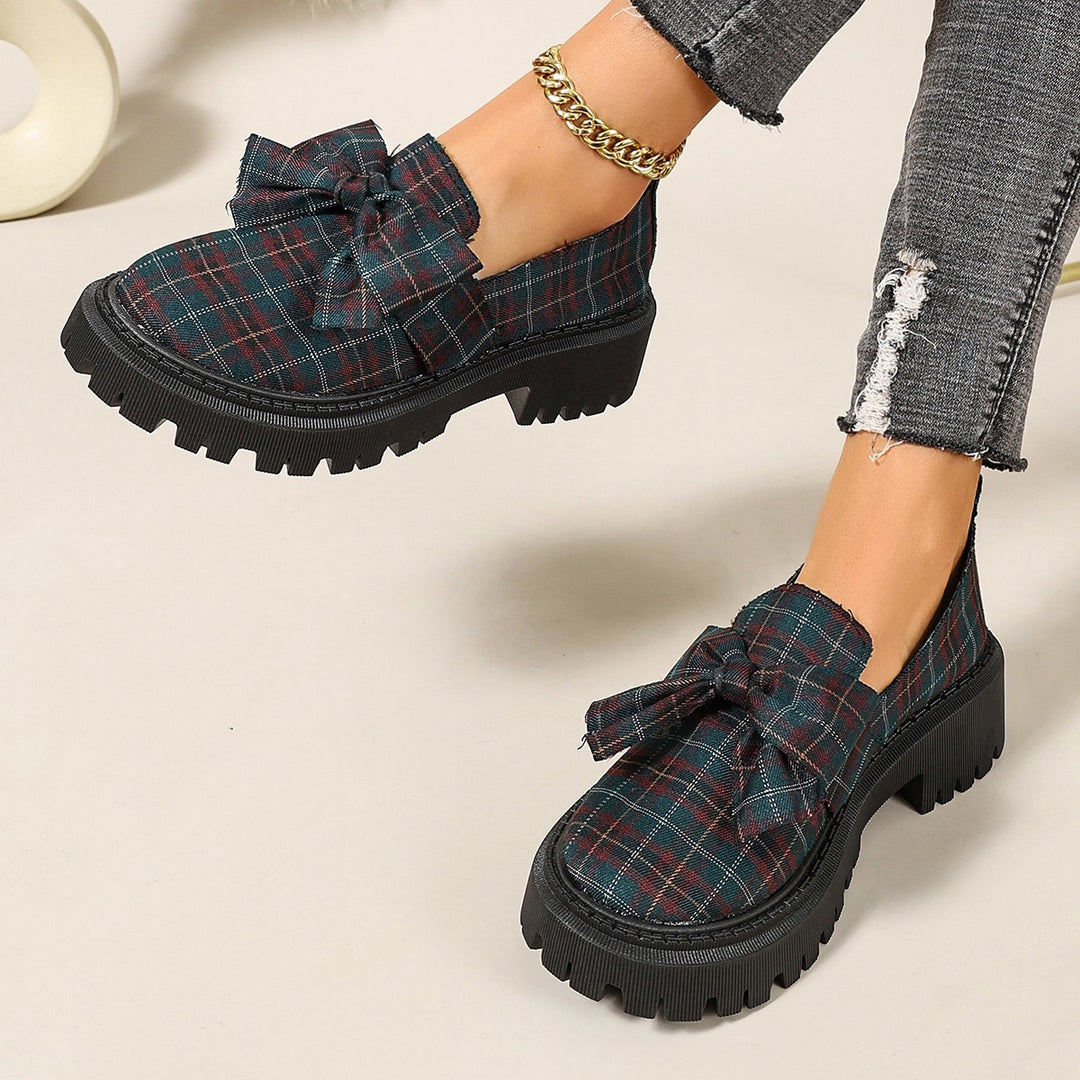 Plaid Bow Platform Loafers
