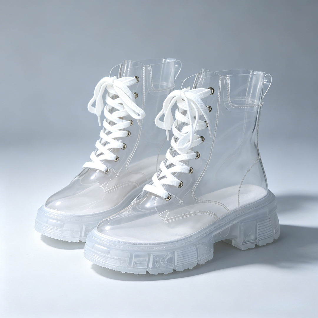 Transparent Lace-Up Platform Ankle Boots