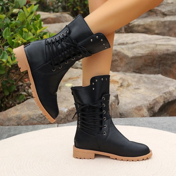 Vintage Lace-Up Mid-Calf Combat Boots