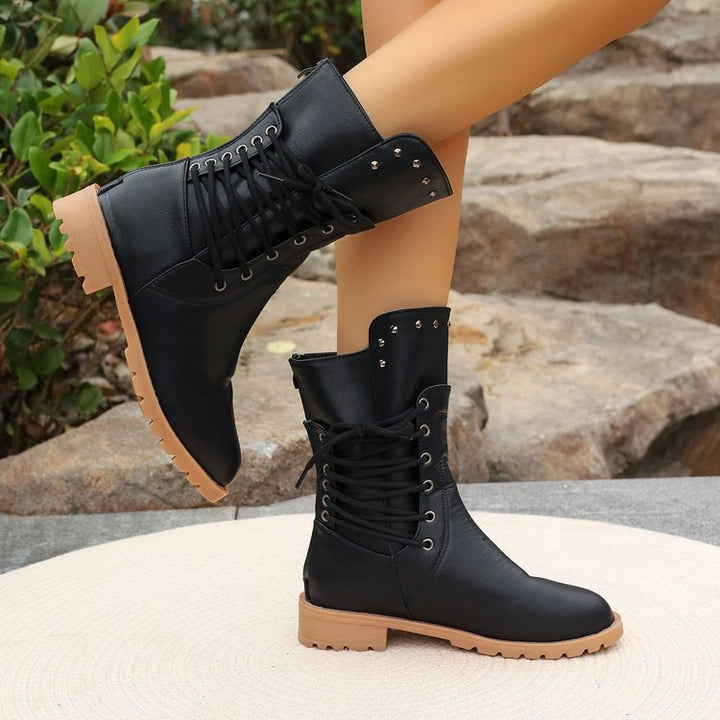 Vintage Lace-Up Mid-Calf Combat Boots