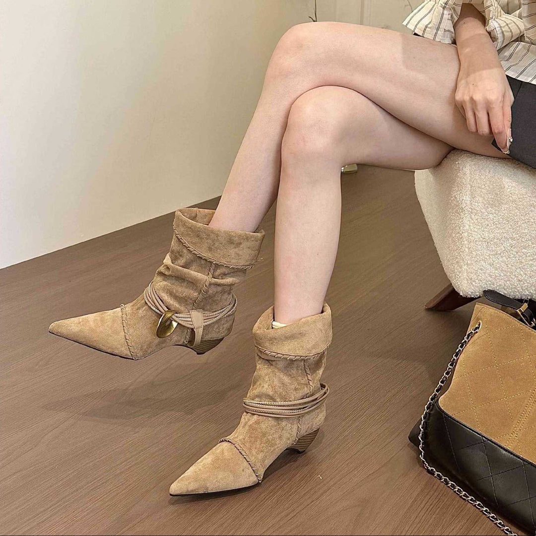 Vintage Suede Pointed Toe Boots