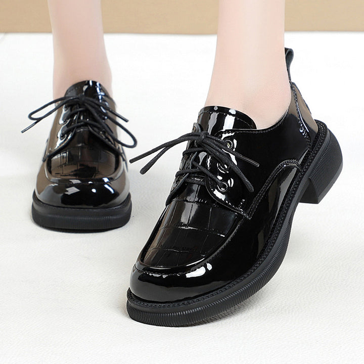 Glossy Black Lace-Up Oxford Shoes
