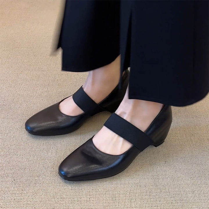 Soft Leather Mary Jane Wedge Pumps