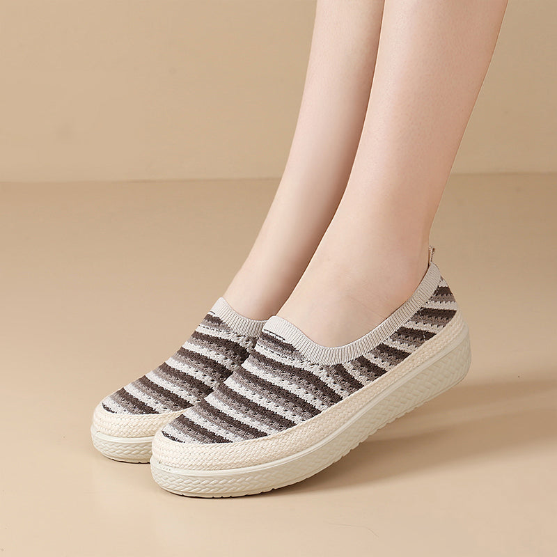 Striped Knit Slip-On Walking Shoes