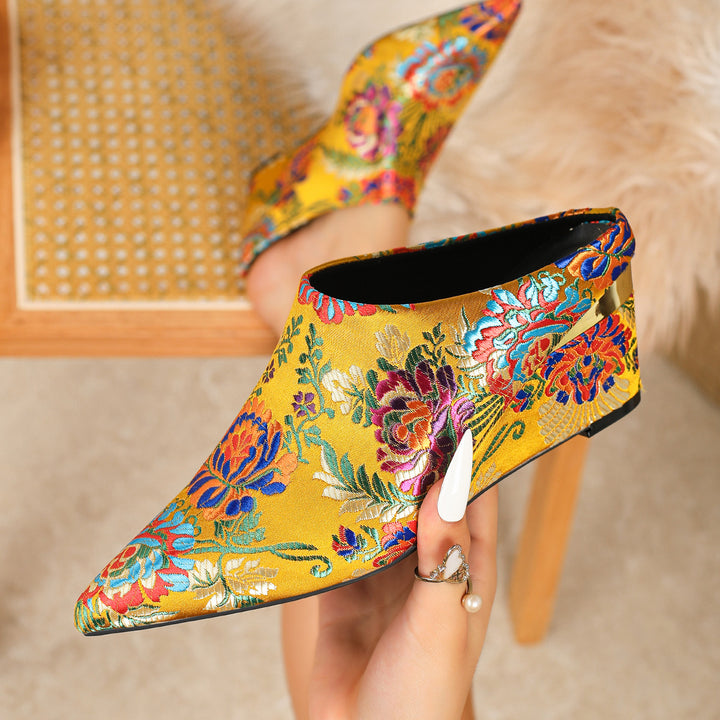 Floral Jacquard Wedge Mule Shoes