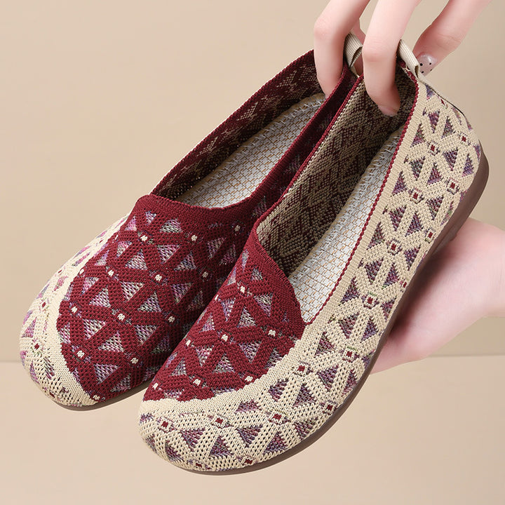 Burgundy Geometric Pattern Slip-On Flats