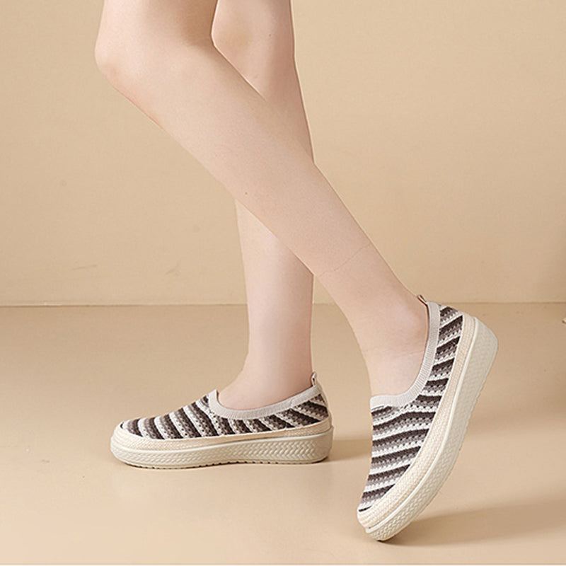 Striped Knit Slip-On Walking Shoes