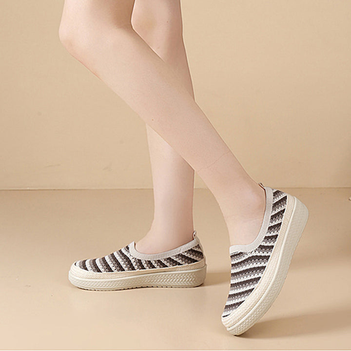 Striped Knit Slip-On Walking Shoes