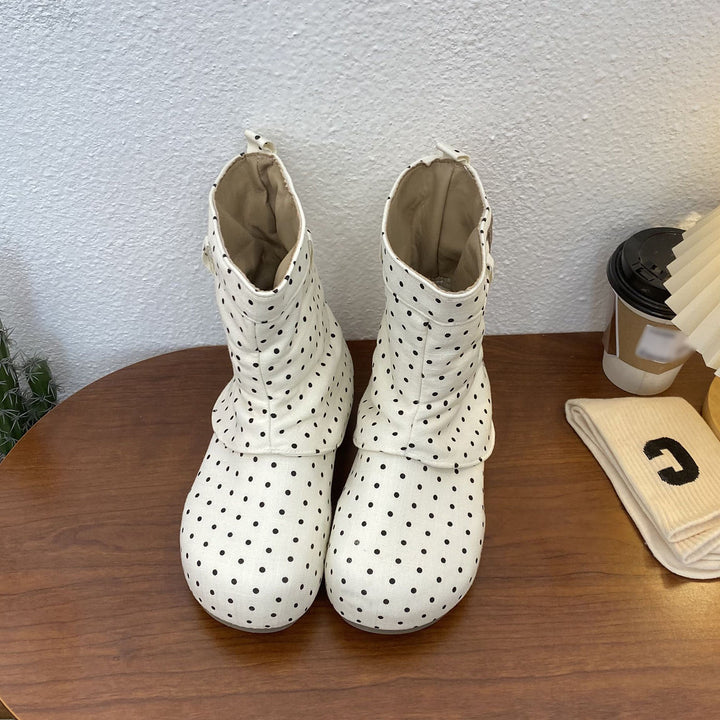 Polka Dot Slouchy Flat Ankle Boots