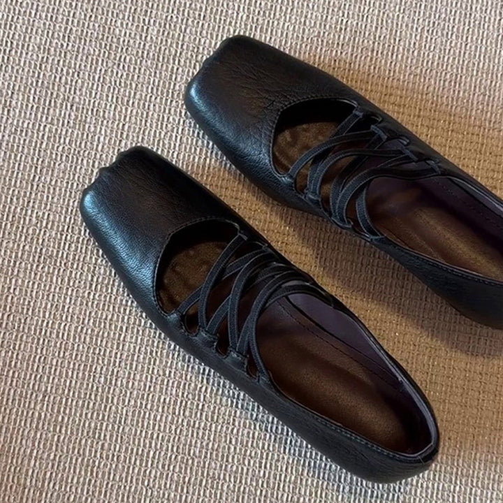 Cutout Strappy Square-Toe Ballet Flats