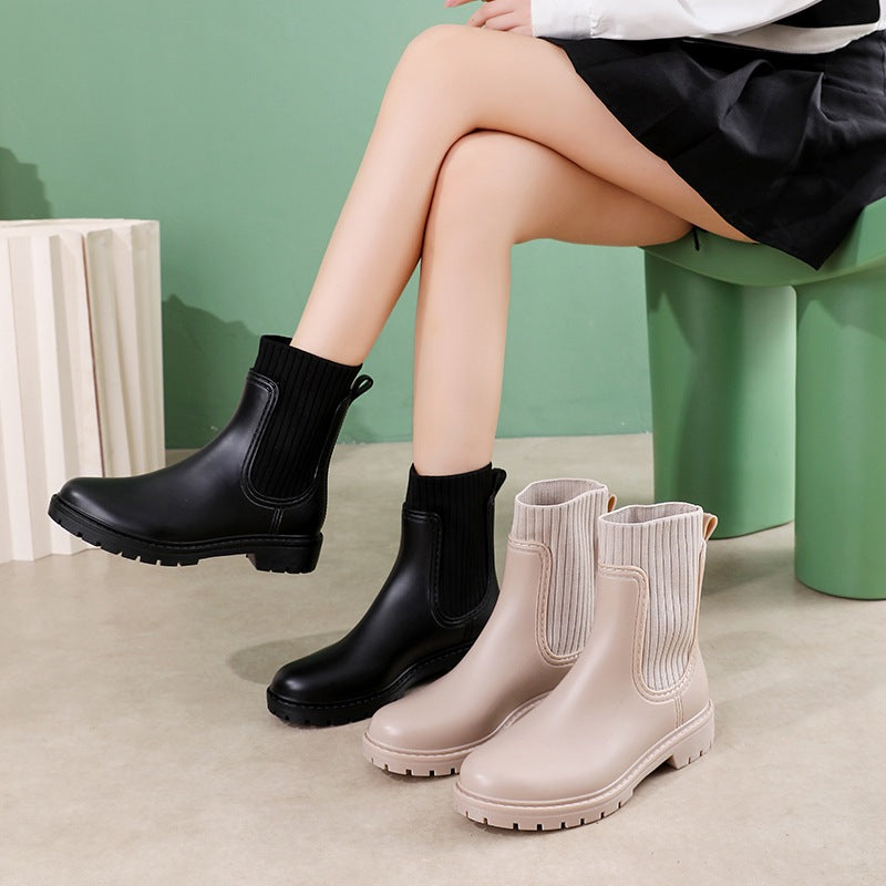 Knit Panel Chunky Ankle Boots