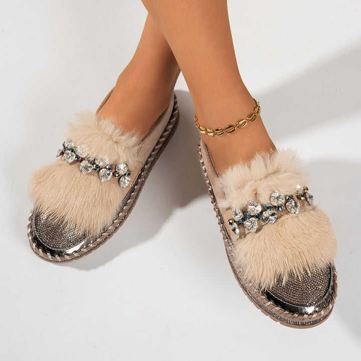 Rhinestone Faux Fur Loafers