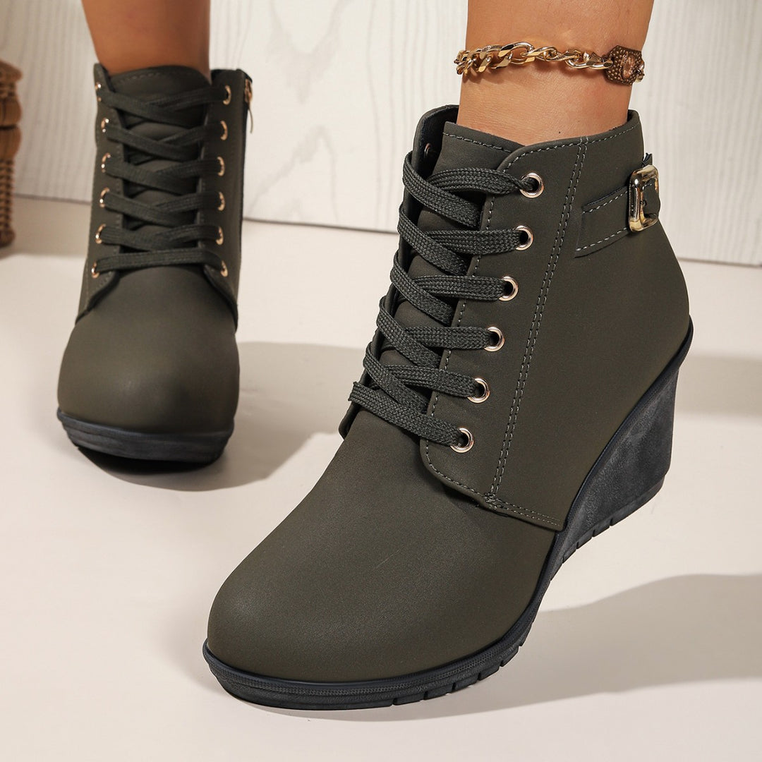 Lace-Up Wedge Heel Ankle Boots