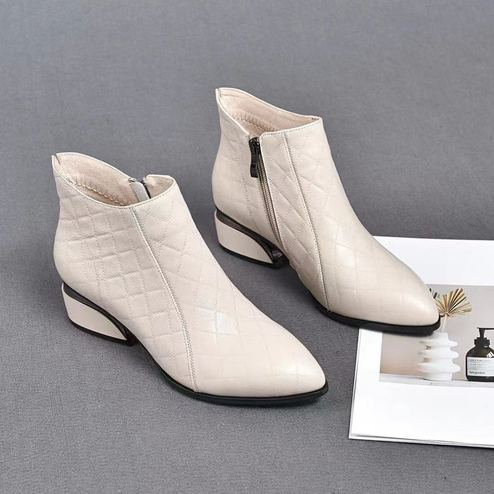 Quilted Pointed Toe Low Heel Ankle Boots