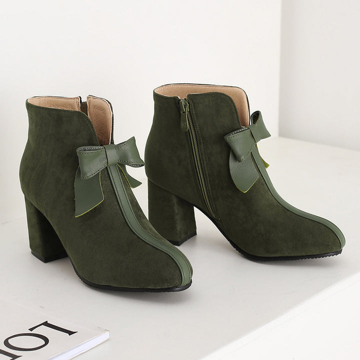 Bow Accent Block Heel Ankle Boots