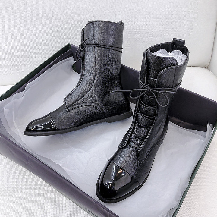 Two-Tone Brown Flat Ankle Boots