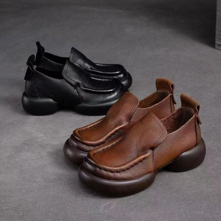 Soft Leather Platform Slip-On Loafers